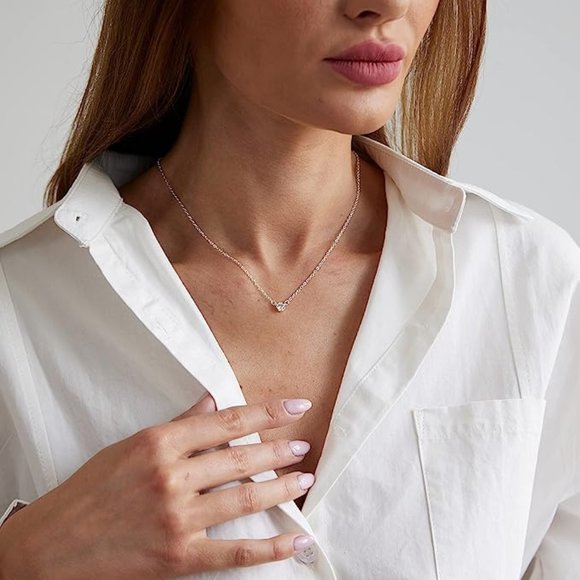 Women Dainty Leaf Necklace 14k Gold Plated Layered CZ Moon Necklace Simple - Picture 4 of 5